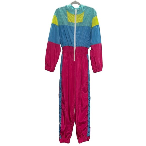 Women’s Windbreaker Jumpsuit Elastic Waistband, 80’s Colorful Zipper Size XL - Picture 1 of 5